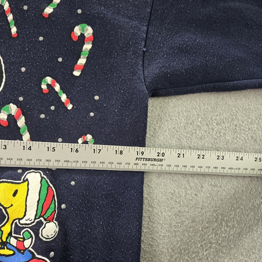 VINTAGE Peanuts Woman Sweatshirt L Blue Graphic Snoopy Woodstock Holiday 90s USA - Picture 6 of 9